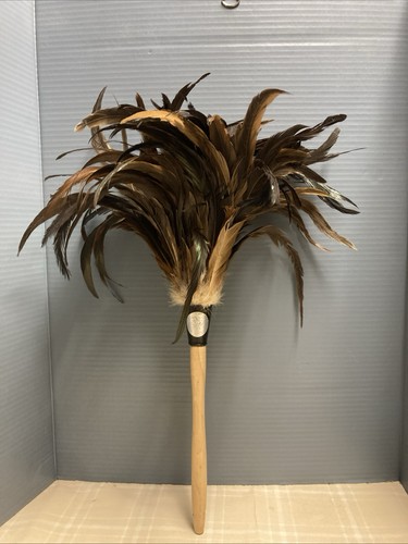 Vtg feather duster with wooden - duster,